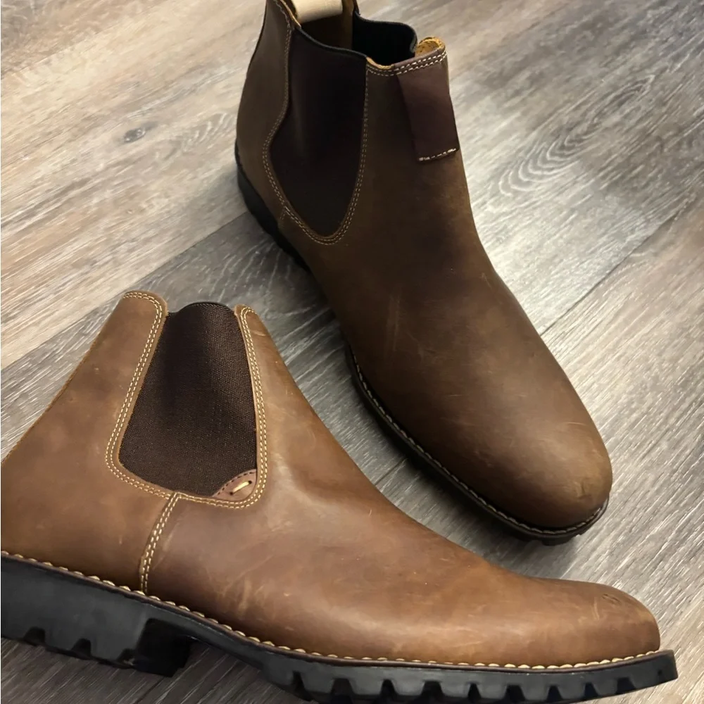 Men's Sandro Moscoloni Brown Chelsea Work Boots - Slip-On Rugged Leather Sz 9.5 - Picture 4 of 9